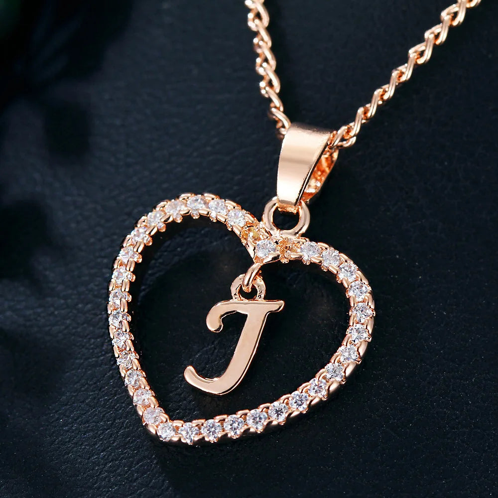 Customizable Initial Heart Pendant Necklace — Zircon Accented Jewelry