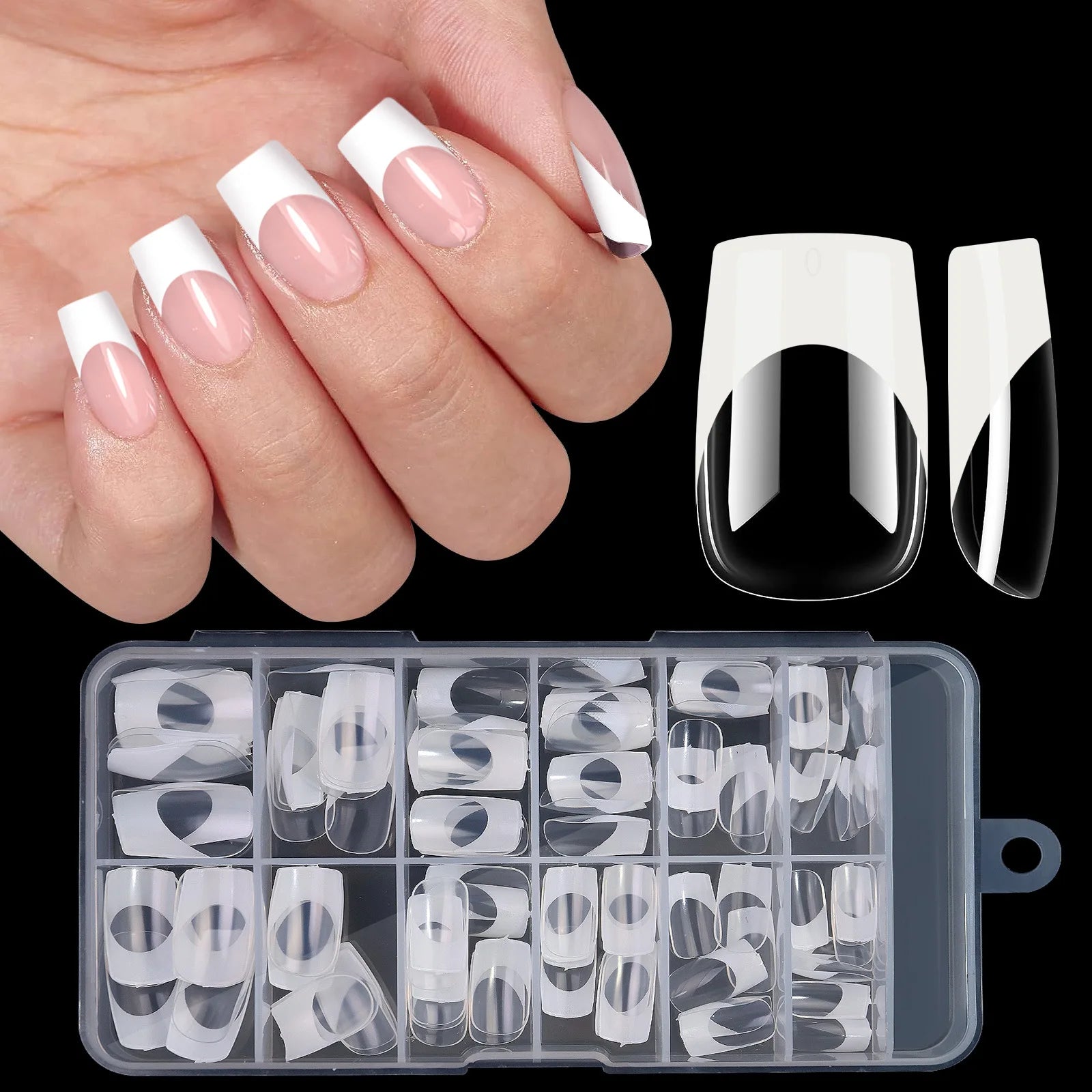 French Tip Press On Nails — Medium Almond Chrome Design, 120 Piece Set