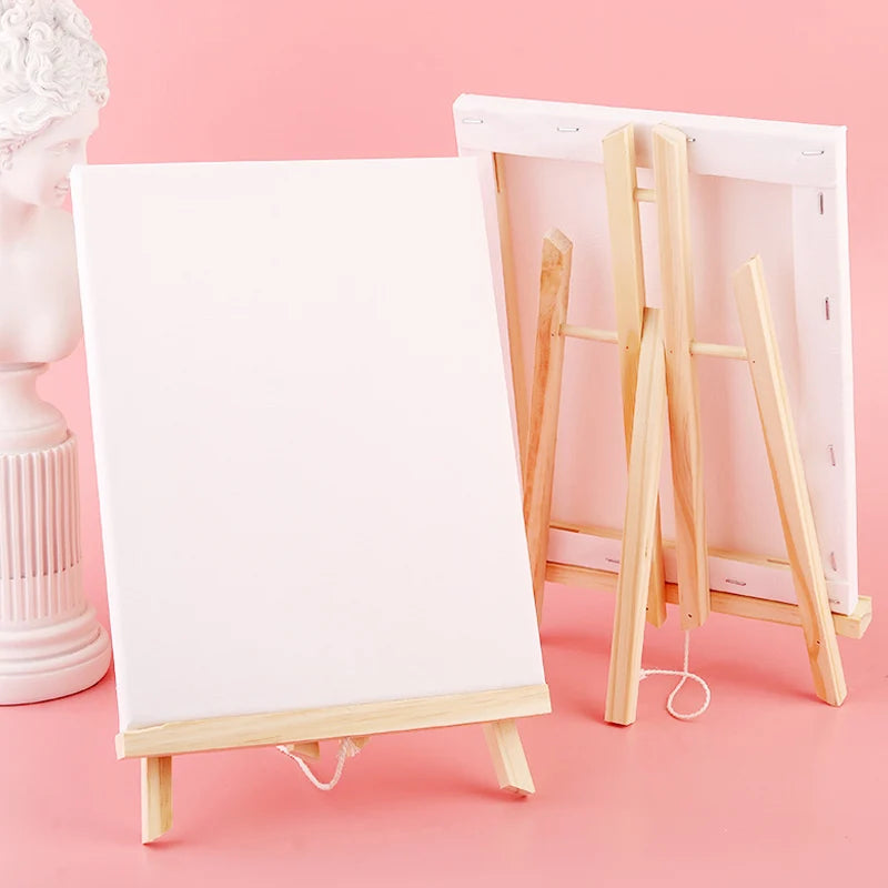 Mini Wooden Easel and Canvas Set — Portable Desktop Art Kit for Painting