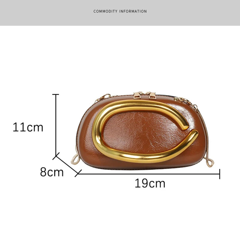 Elegant Round Evening Clutch — Metal Handle Crossbody Bag with Chain Strap