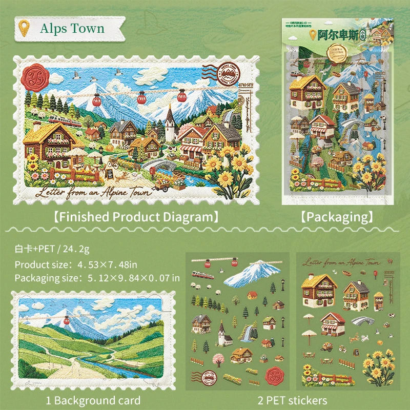 Cartoon Travel Scene Stickers — Reusable PET Decals for DIY Crafts