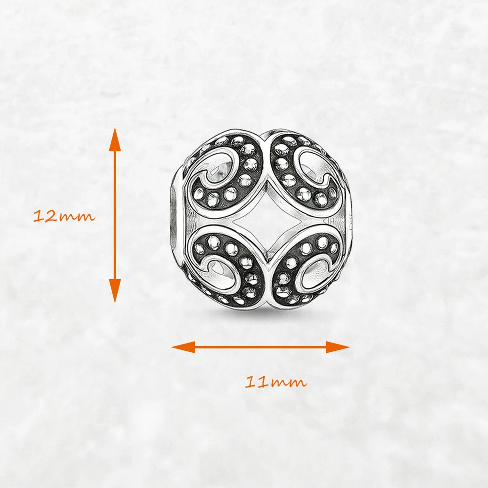 Thaddaeus Blackened Wave Bead Charm — Vintage 925 Sterling Silver Nugget