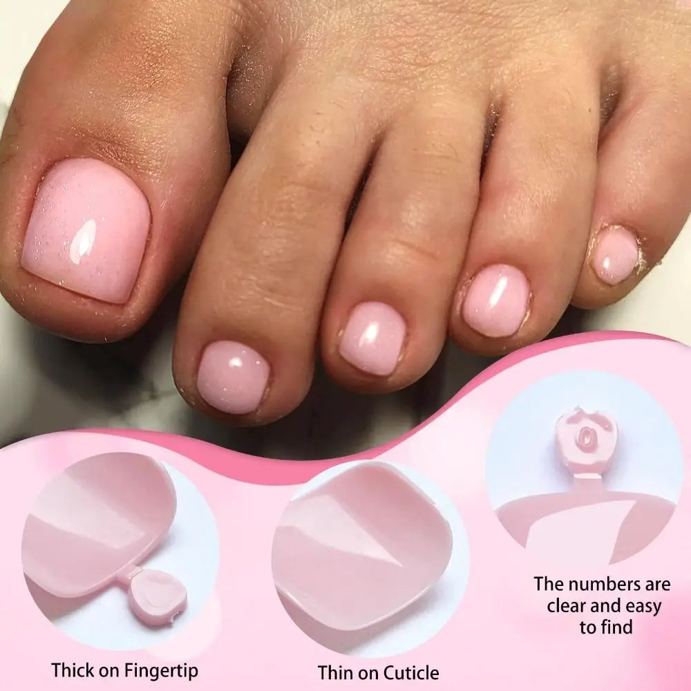 Glossy Press On Toenails — Short French Square Manicure Set