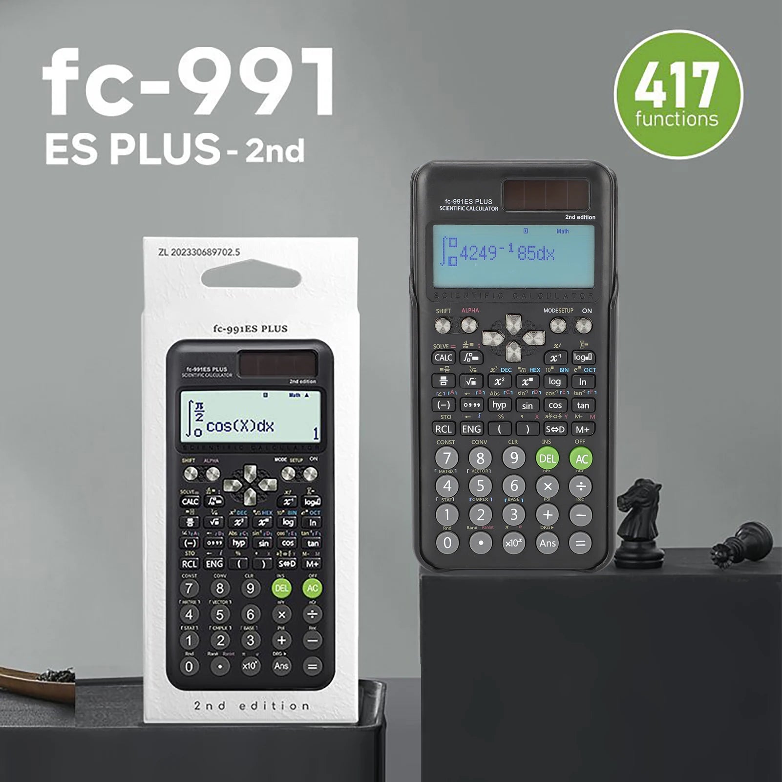 Scientific Math Calculator — 417 Functions with 10+2 Digit Display
