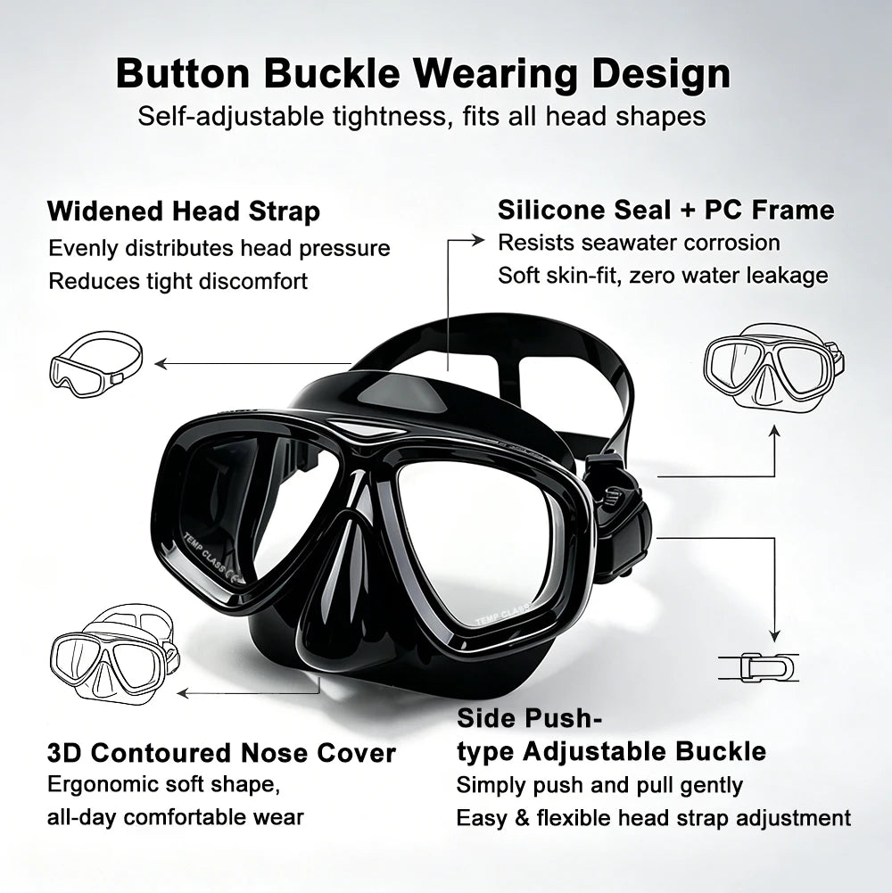 Snorkel Mask Swimming Goggles — Wide View Scuba Diving Gear