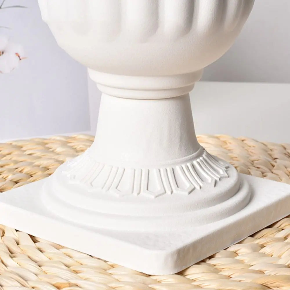 Roman Style Pedestal Flowerpots — Set of 2 White Plastic Planters