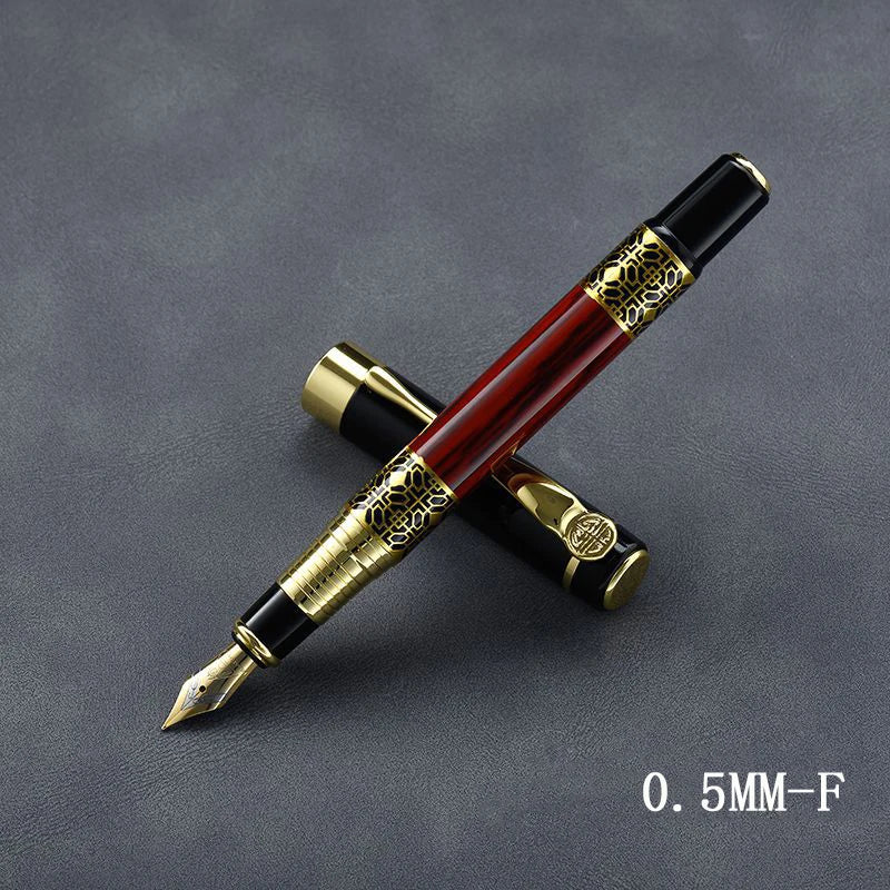 Retro Metal Fountain Pen — Elegant Writing Instrument with Wood Texture