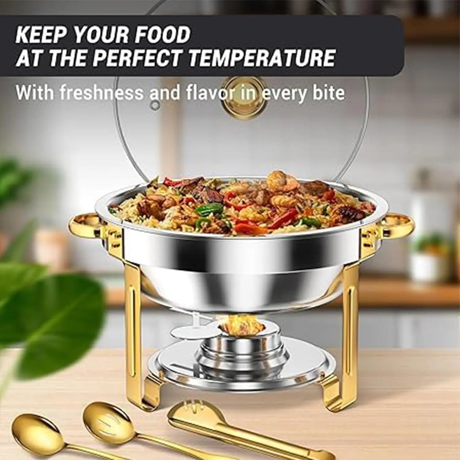 Stainless Steel Chafing Dish Set — Luxury Buffet Food Warmer with Glass Lid