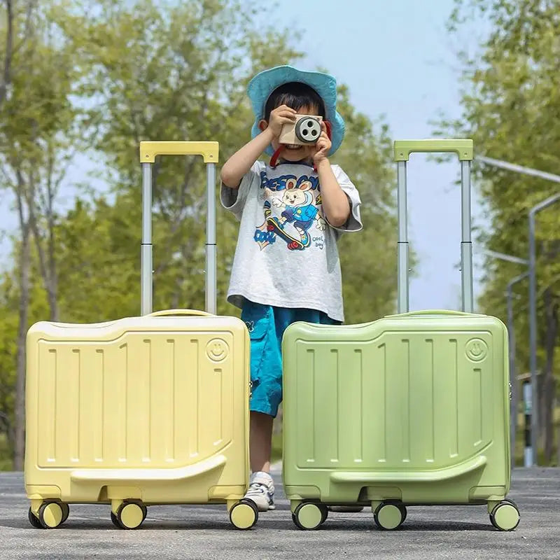 Kids Rideable Rolling Suitcase — Portable Carry On Luggage with Password Lock