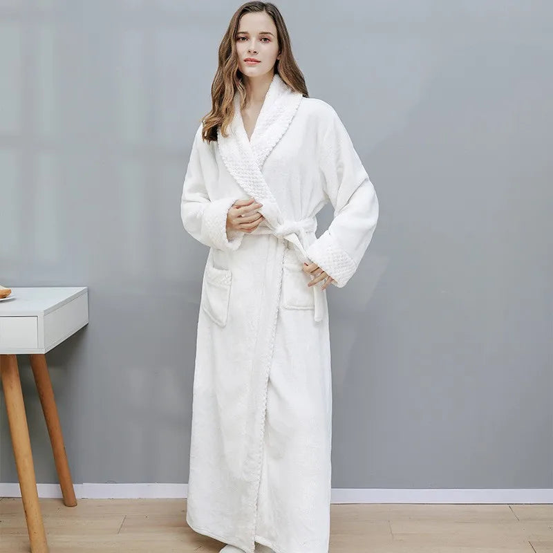 Gypsophila Coral Velvet Bathrobe — Warm Fleece Lounge Robe for Men and Women