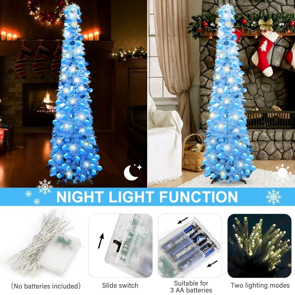 HATISAN 5ft Pencil Christmas Tree — Collapsible Tinsel Pop Up Decor