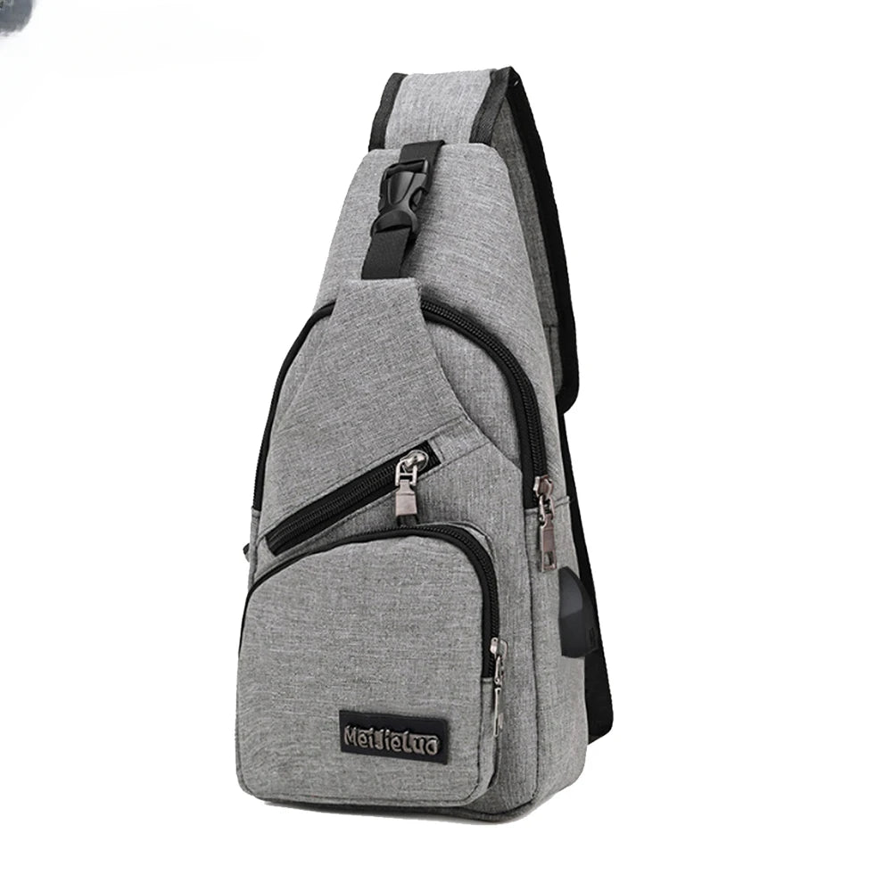 USB Charging Sling Bag — Multifunction Canvas Crossbody Pack