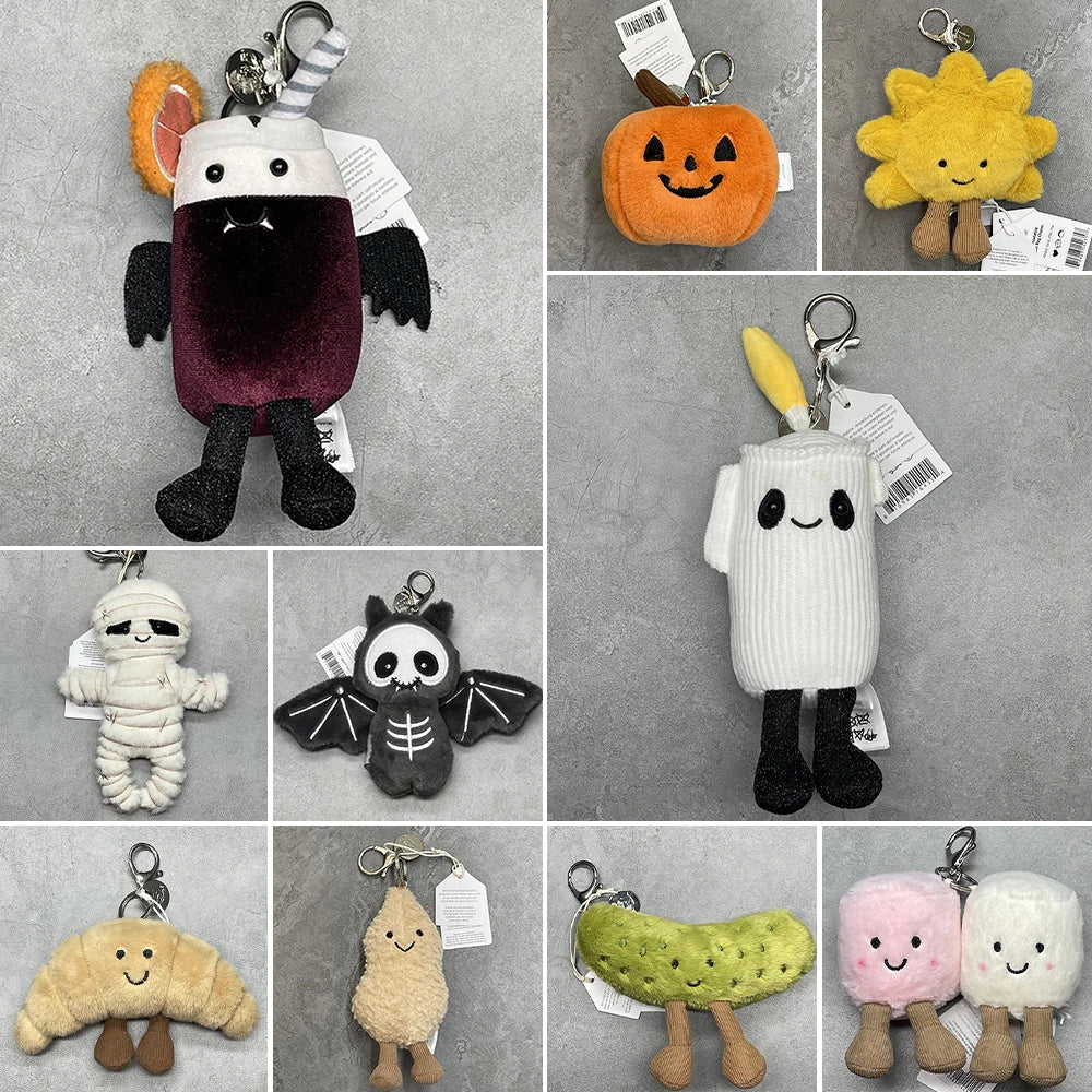 Assorted Plush Keychain Charm — Cute Animal & Food Backpack Accessory