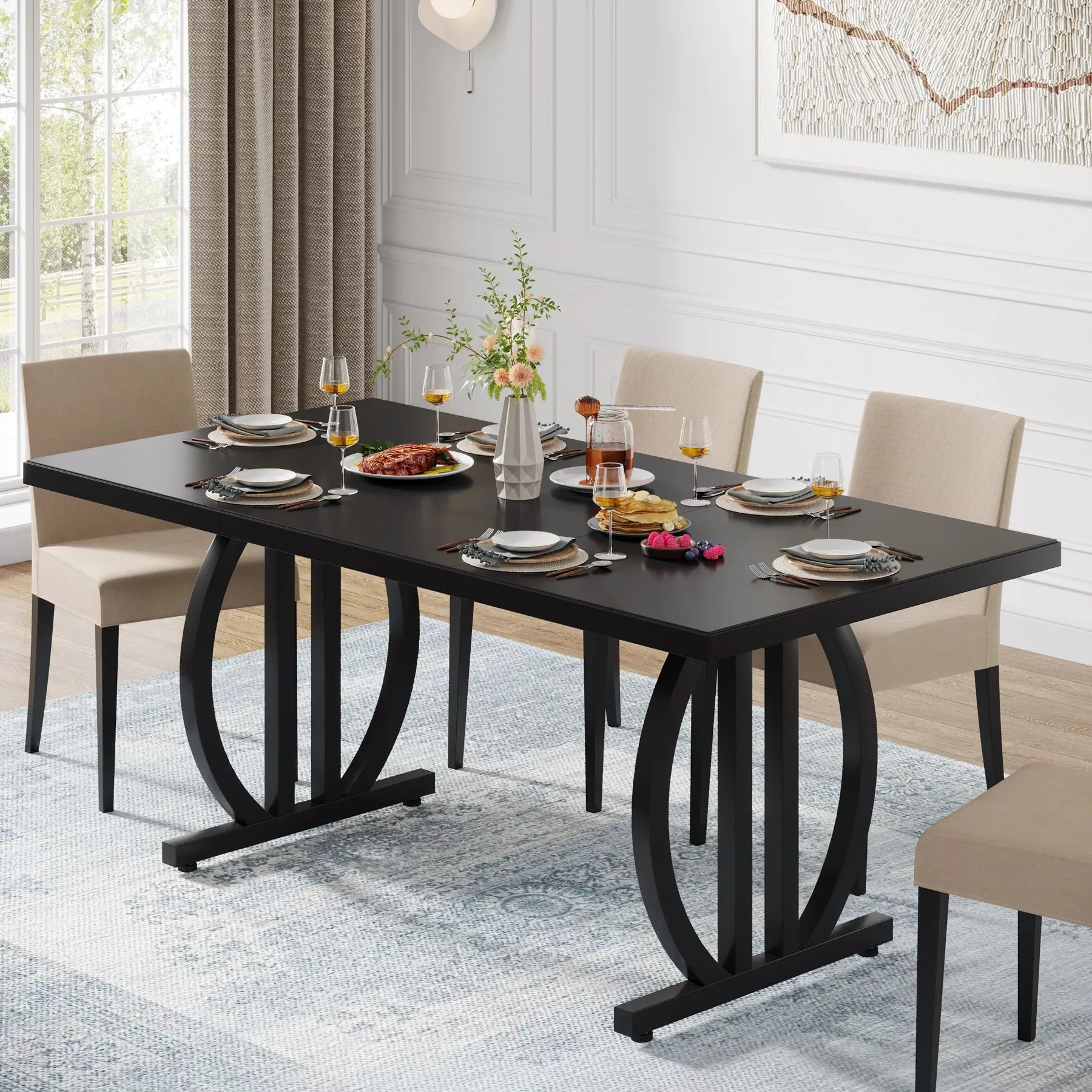 Tribesigns Modern Industrial Dining Table — 63-Inch Large Metal & Wood Table
