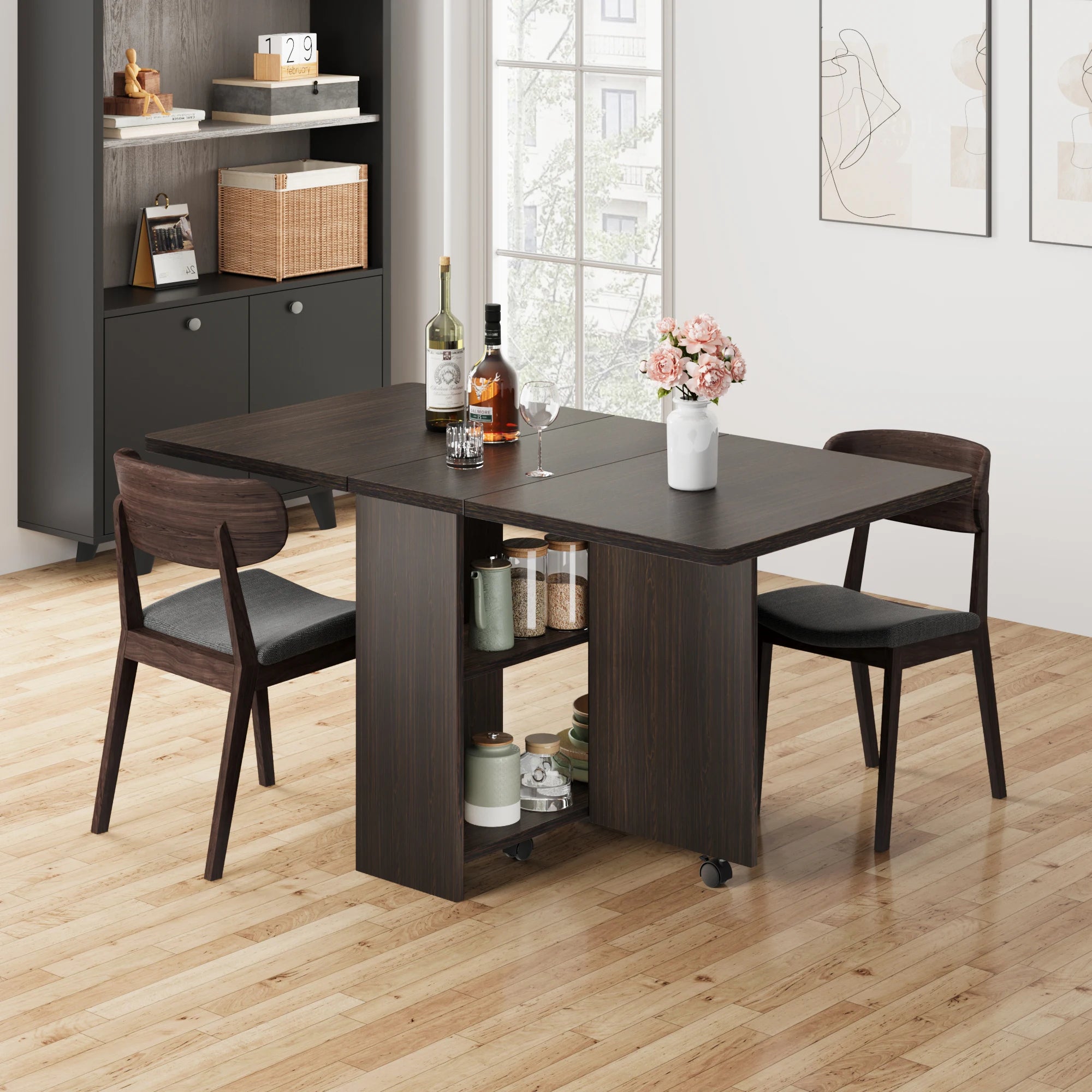 Folding Drop Leaf Dining Table — Space-Saving Design with Storage