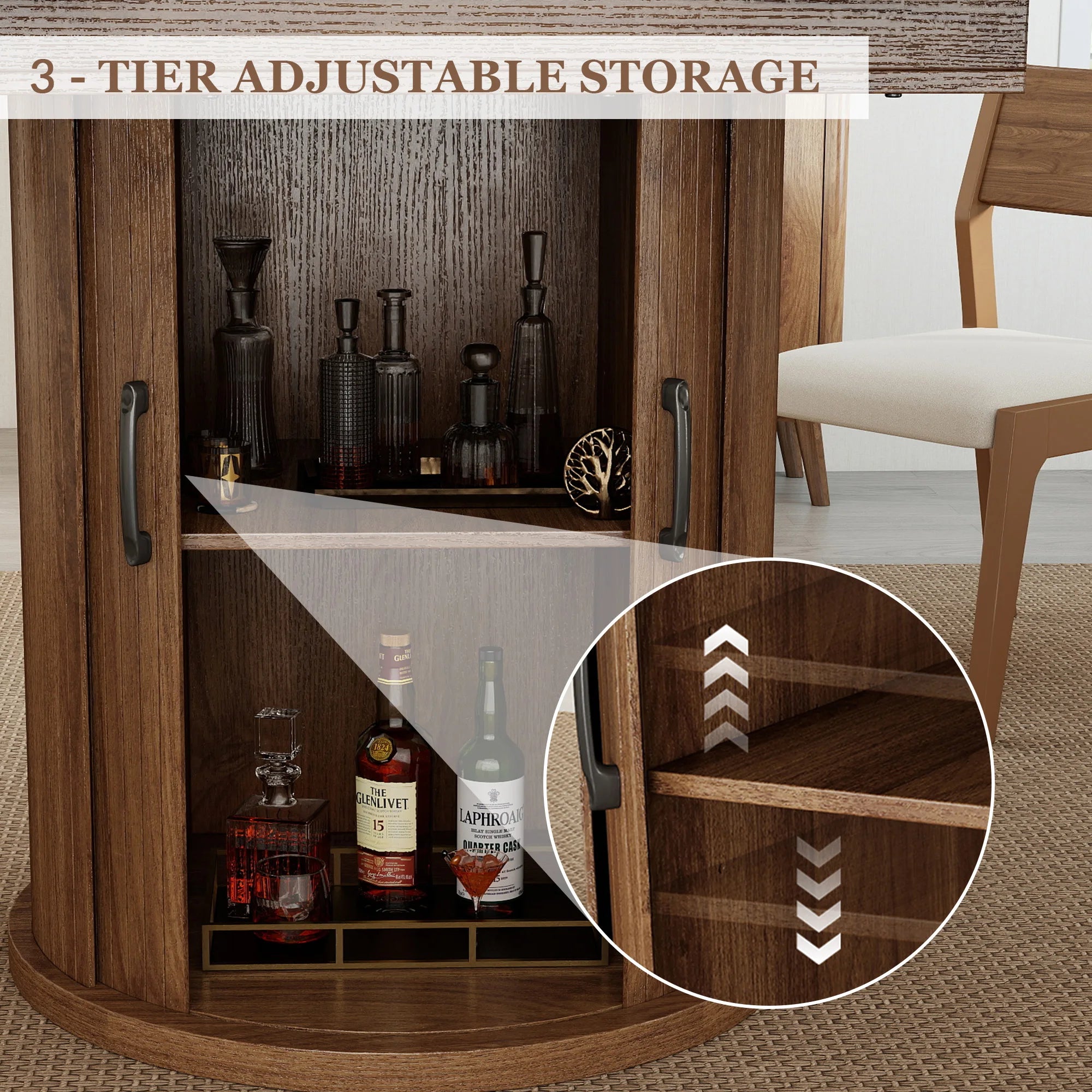 Modern Extendable Dining Table — Round to Oval Design with Storage
