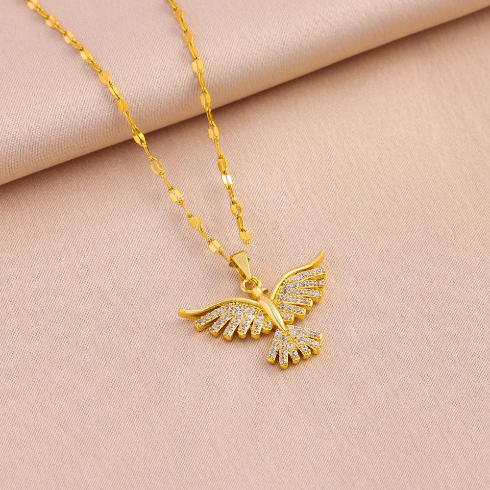 Vintage Phoenix Pendant Necklace — 18K Gold Plated Retro Jewelry for Women