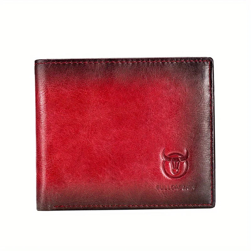 Men's Genuine Leather Bi-Fold Wallet — High-Capacity Business Card Holder