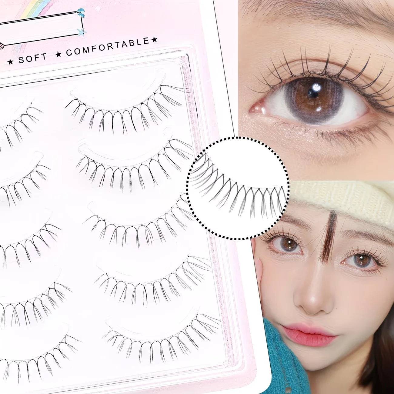 Reusable False Eyelashes — Ultra-Thin Transparent Strip Lashes, 5 Pairs