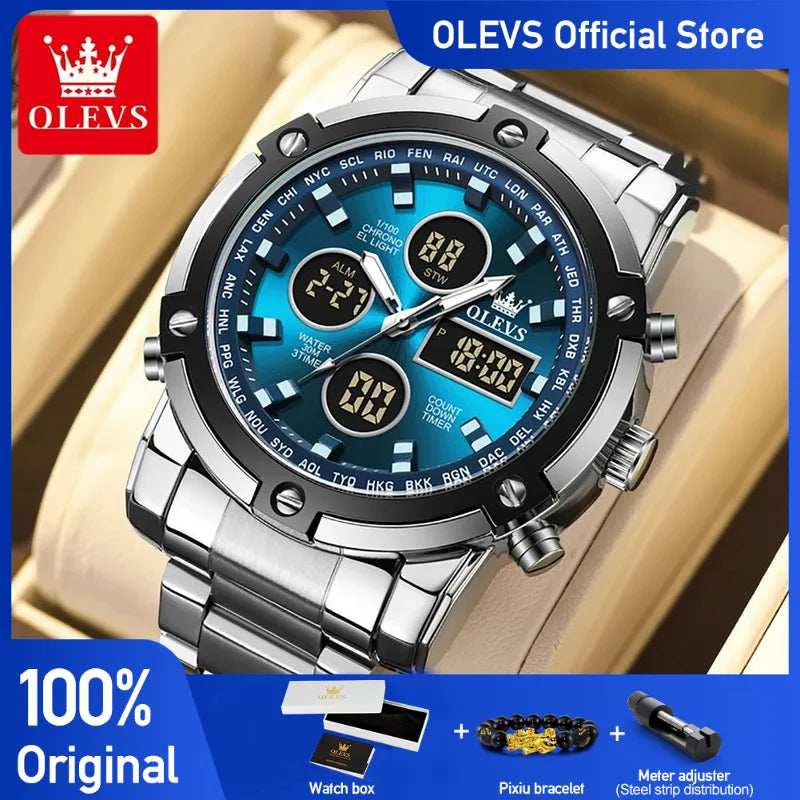 OLEVS Men's Multifunctional Digital Watch — Waterproof Stainless Steel Wristwatch