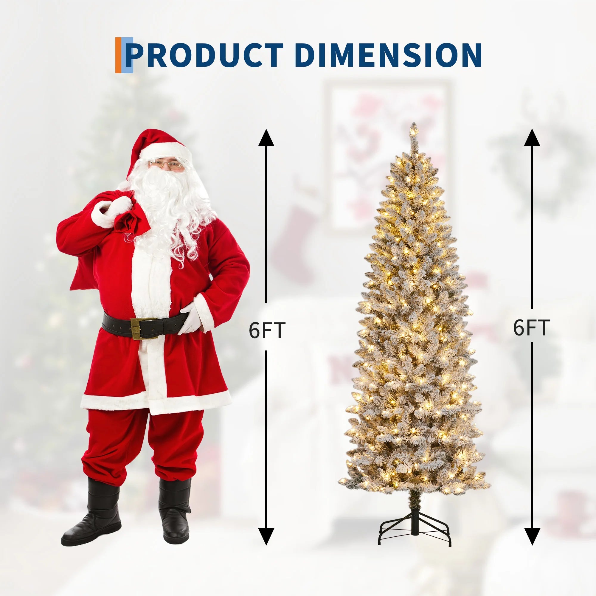 GAOMON Snow Flocked Slim Pencil Christmas Tree — Pre-Lit LED Holiday Decor