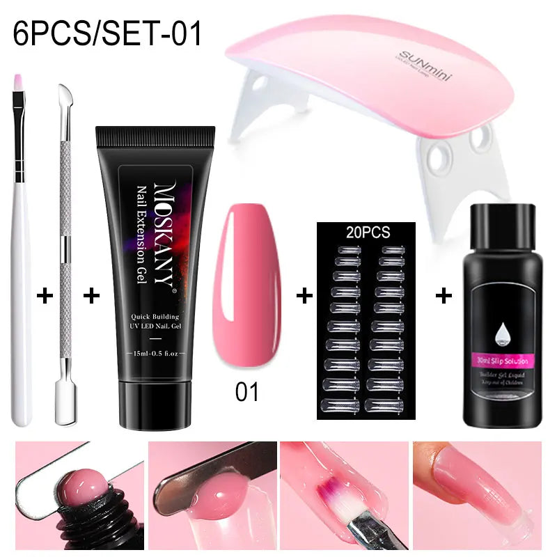 MOSKANY Poly Nail Gel Kit — Complete Manicure Set with LED Lamp