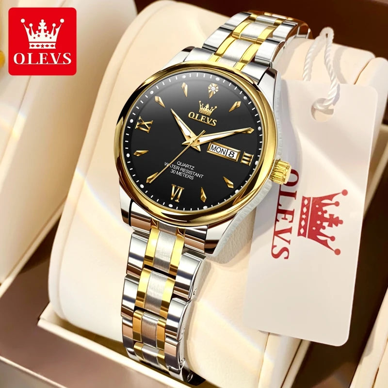 OLEVS 9806 Luxury Couple Watch Set — Waterproof Quartz Timepiece with Luminous Display