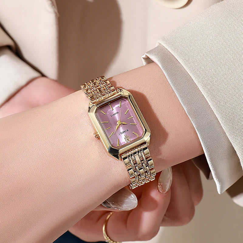 Elegant Rectangle Women's Quartz Watch — Stylish Steel Band Timepiece