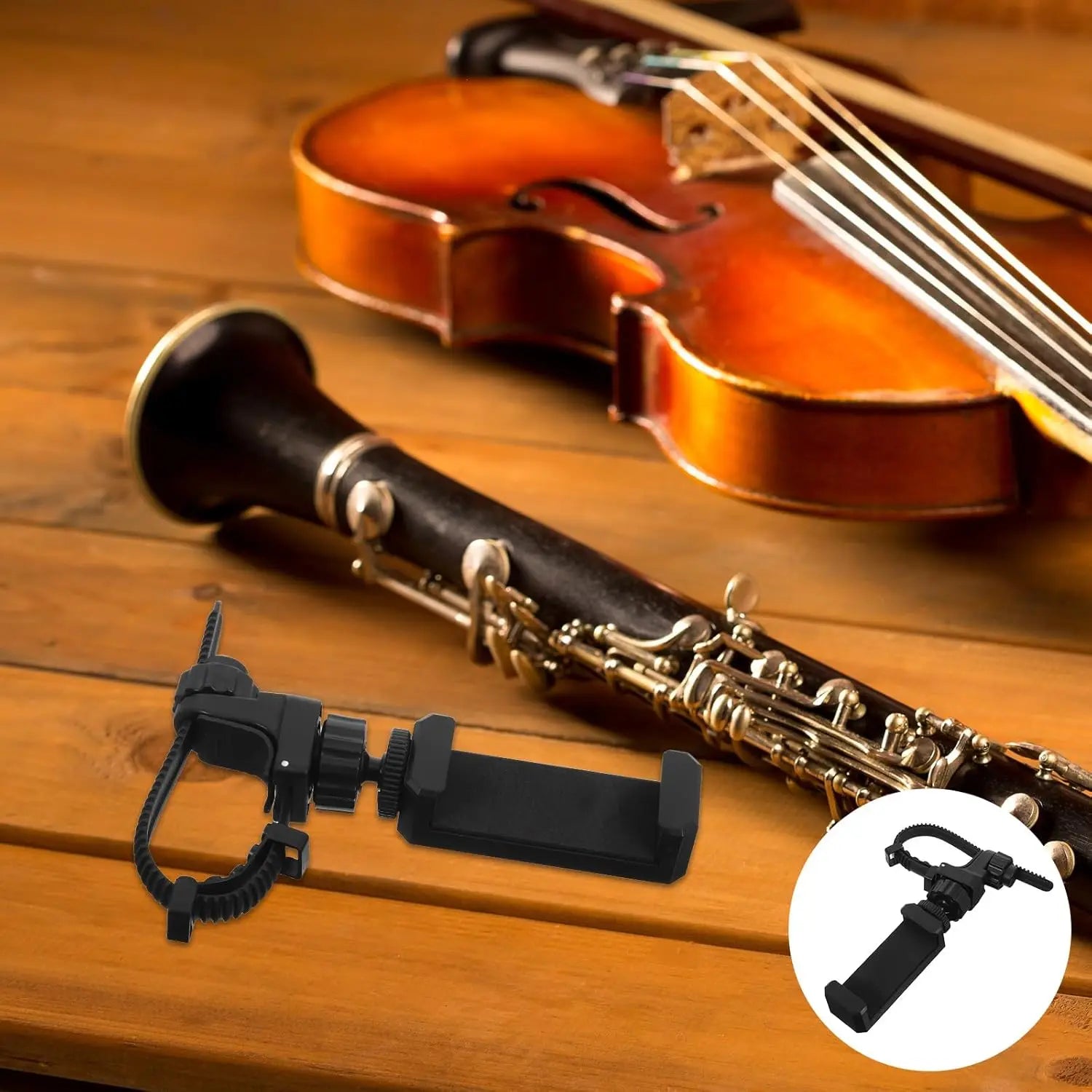 Brass Instrument Phone Stand — Adjustable Music Lyre Clamp Holder