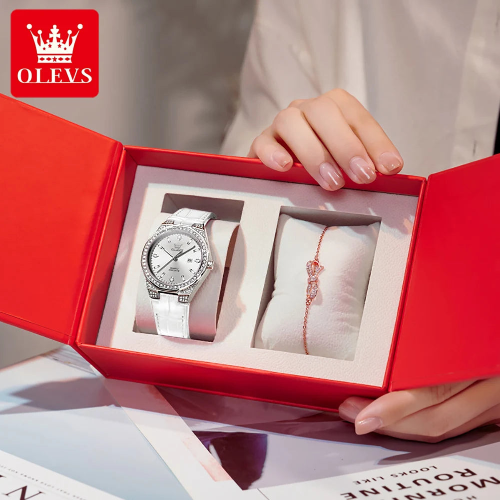 OLEVS Women's Luxury Quartz Watch — Diamond Lap Fashion Leather Strap