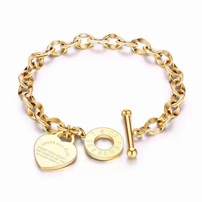 Stainless Steel Heart Pendant Bracelet — Unisex Link Chain Jewelry