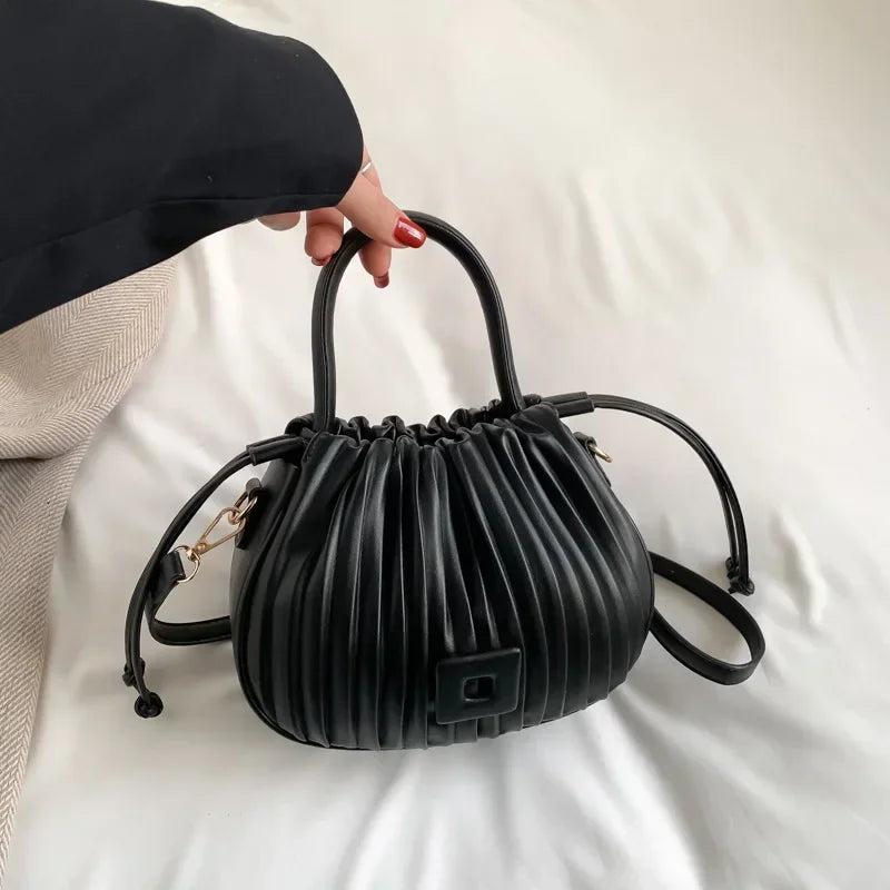 weixier Vintage Crossbody Bag — Ruched PU Leather Shoulder Handbag