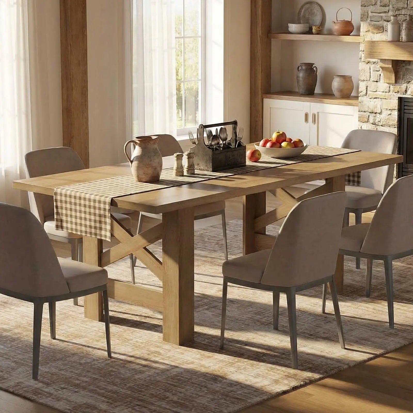 Large Wood Dining Table — Farmhouse Style for 6-8 People