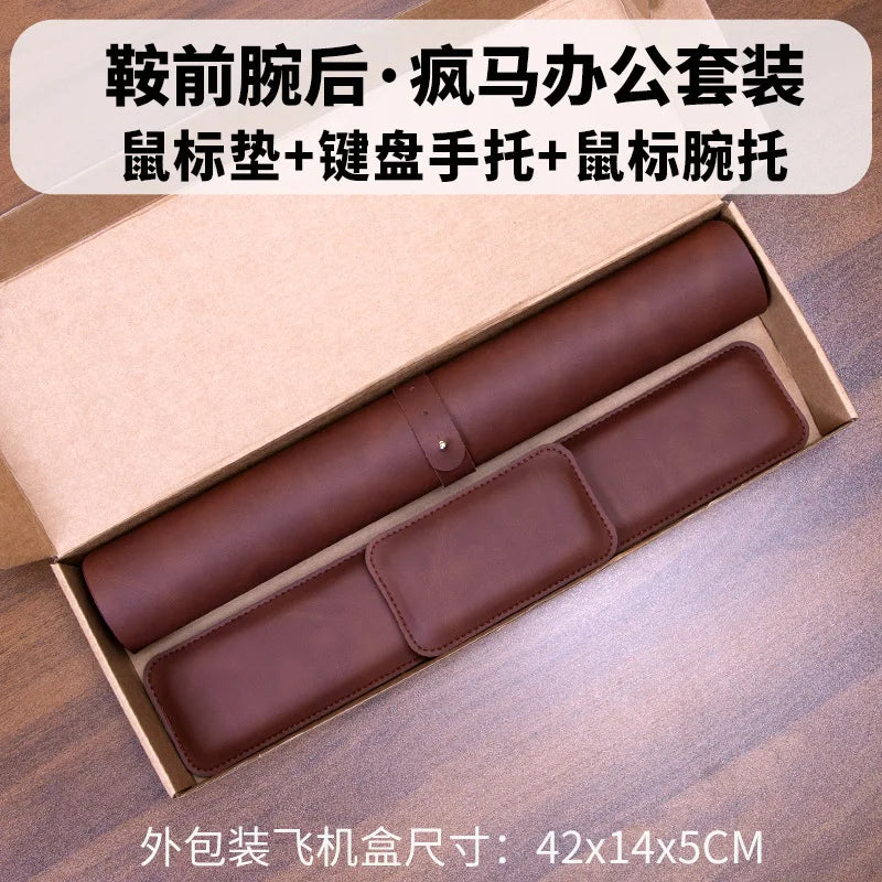 Large PU Leather Desk Mat — Ergonomic Wrist Rest Set for Office & Gaming