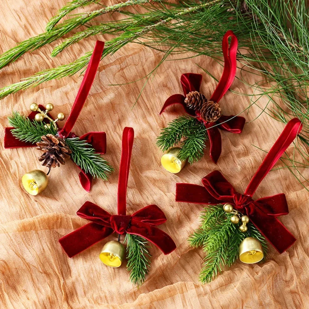 Christmas Wind Chime Ornament — Pinecone and Bell Hanging Decor