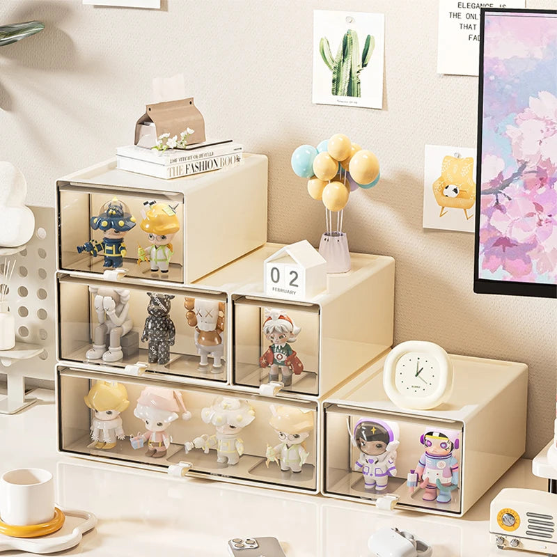 Desktop Storage Box with Drawers — Clear Collectible Display Case