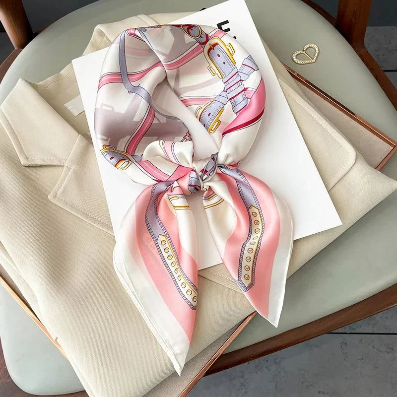 SENAIFEI Printed Silk Scarf — Luxury Square Shawl & Decorative Headband