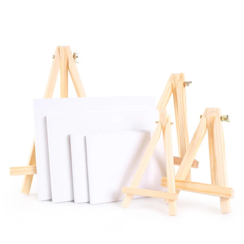 Mini Wooden Easel and Canvas Set — Portable Desktop Art Kit for Painting