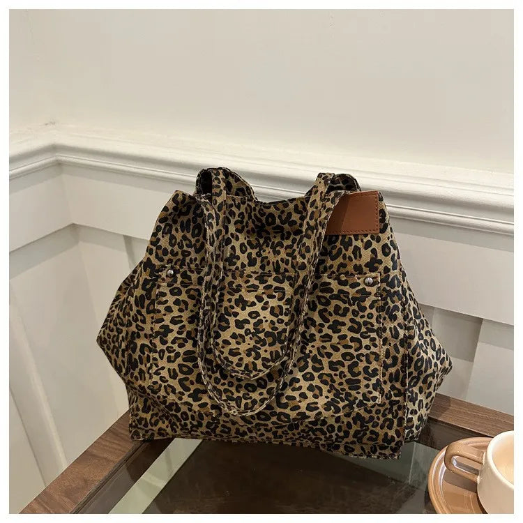 rilibegan Leopard Print Shoulder Bag — Large Capacity Retro Tote