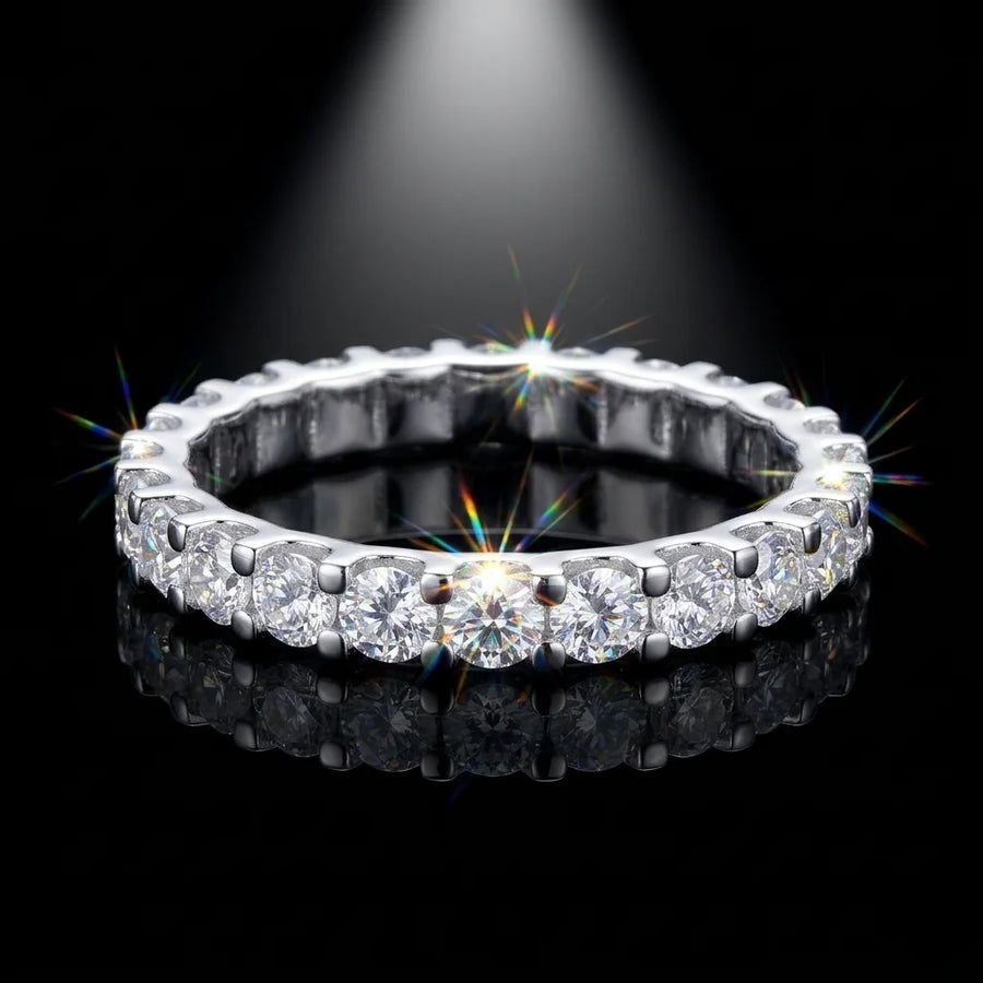 Moissanite Ring — Sterling Silver Wedding Band