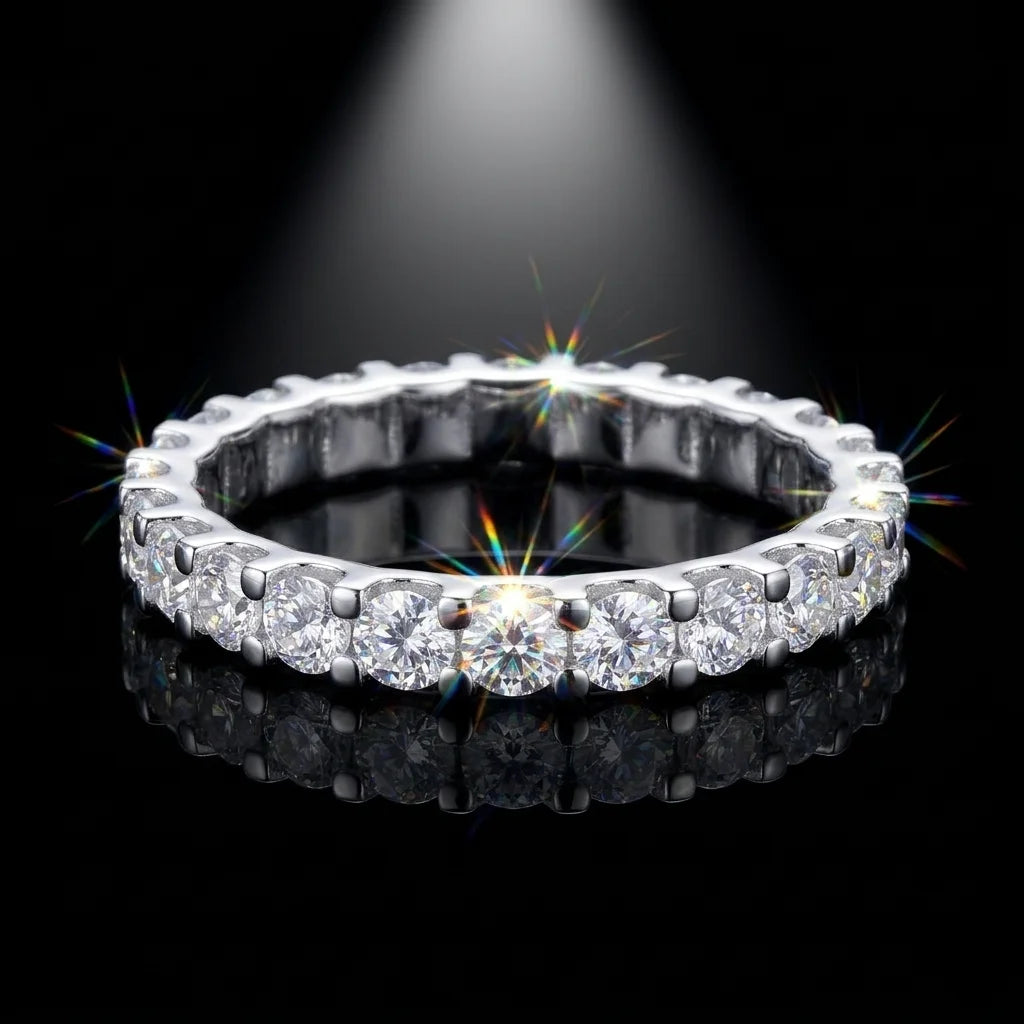 Moissanite Ring — Sterling Silver Wedding Band