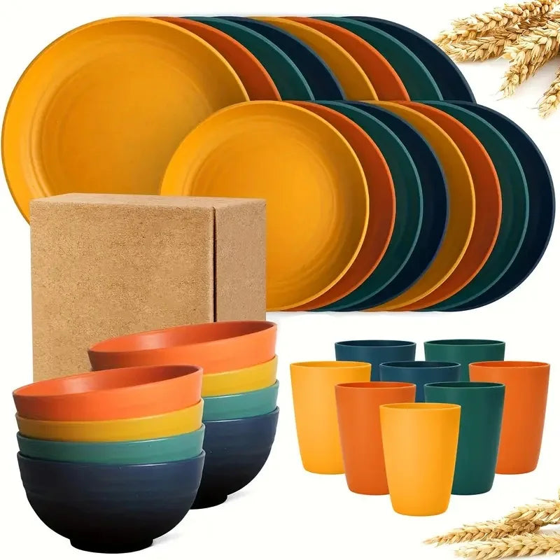 32 Piece Wheat Straw Dinnerware Set — Reusable Service for 8