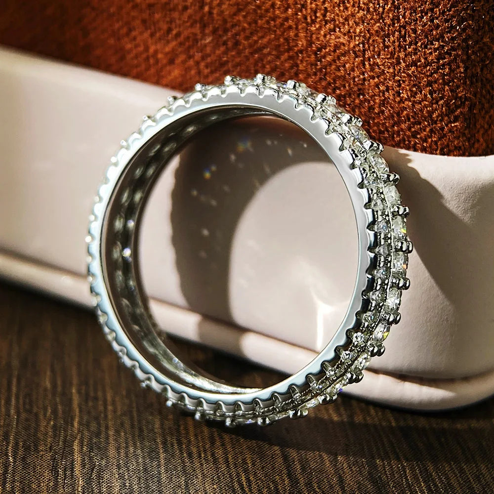 knobspin Moissanite Eternity Band — 18k White Gold Plated Sterling Silver Ring