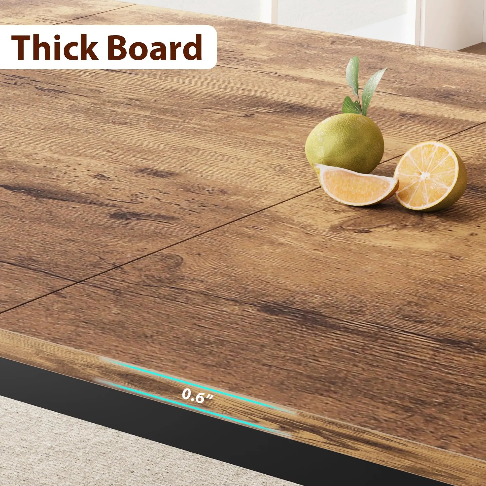 Spacious Industrial Dining Table — Large Rectangular Wood Table for 6-8 People