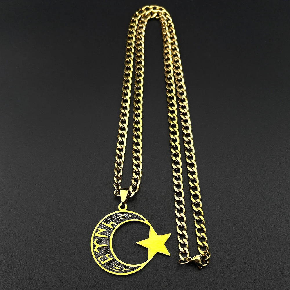 JYTF Moon and Star Pendant Necklace — Stainless Steel Religious Jewelry