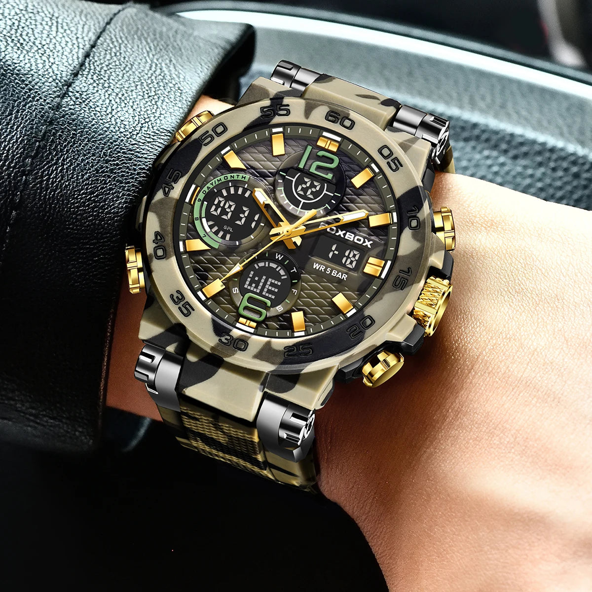foxbox Men's Military Sports Watch — Waterproof Dual Display Quartz Timepiece