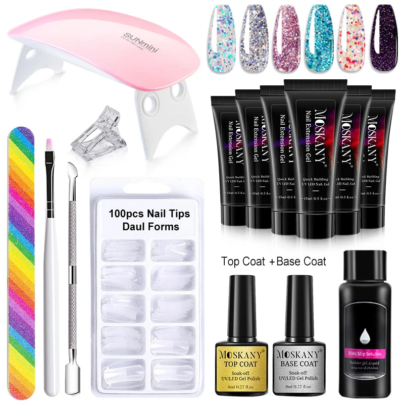 MOSKANY Poly Nail Gel Kit — Complete Manicure Set with LED Lamp
