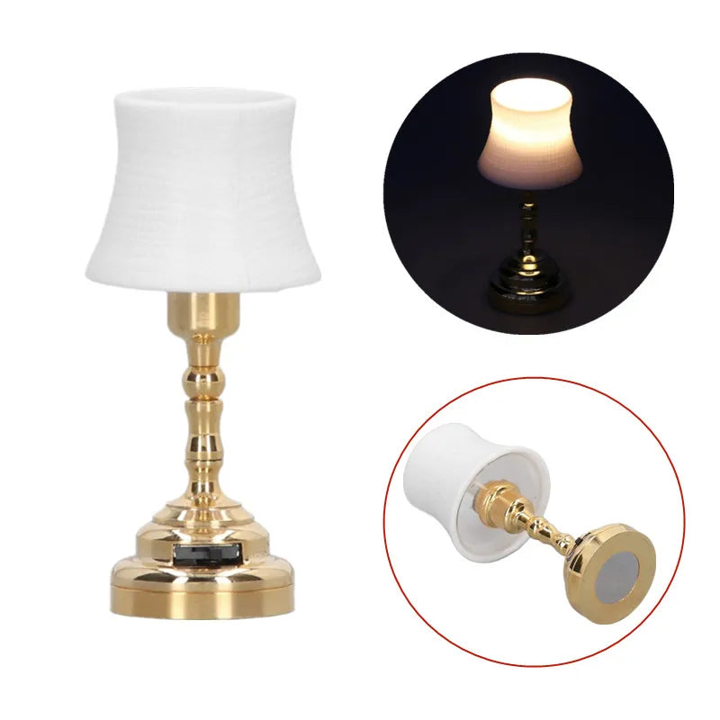 Miniature Dollhouse Table Lamp — Modern Bedside Reading Light Decor