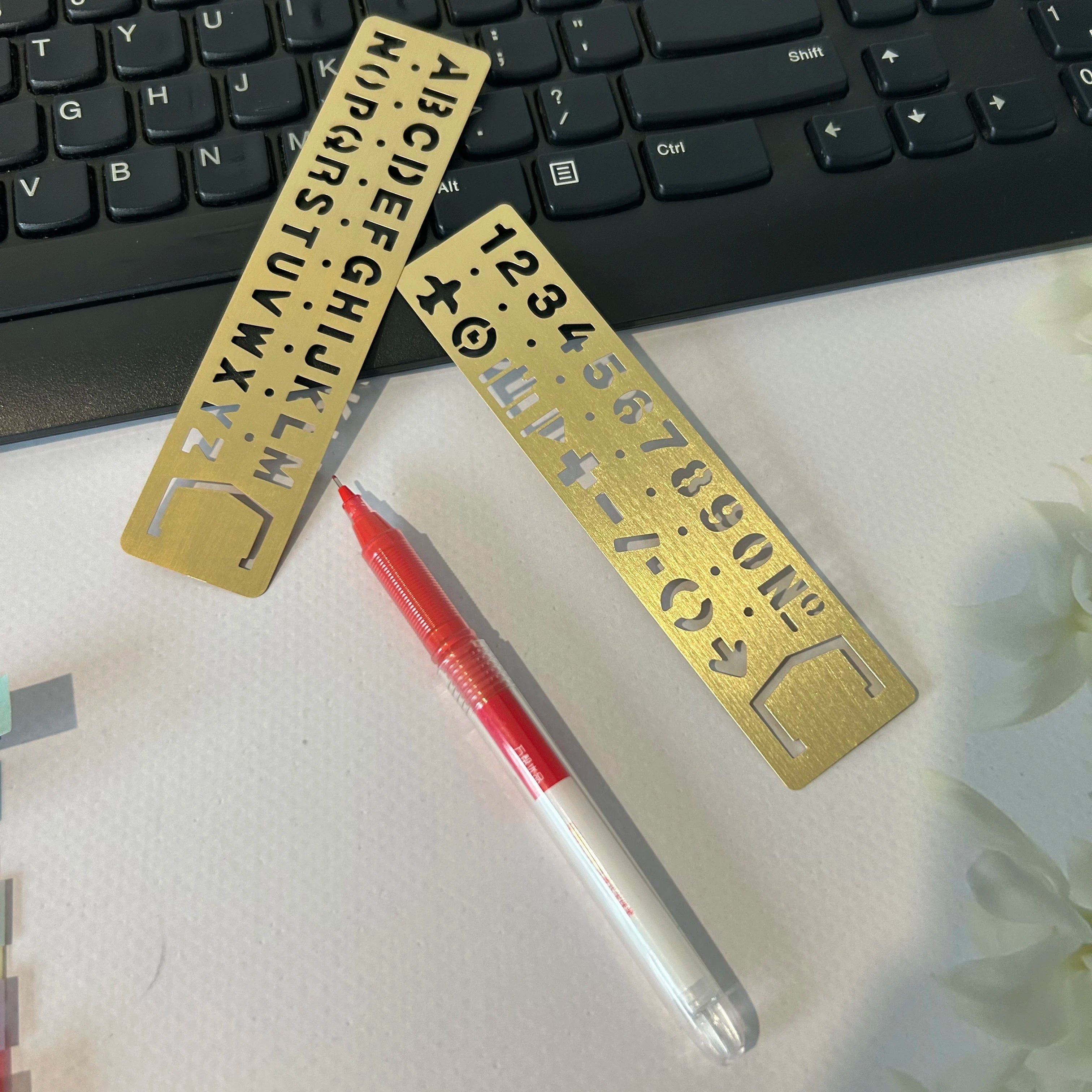 Metal Craft Stencil Ruler — Number and Letter Pattern Tool for Drawing