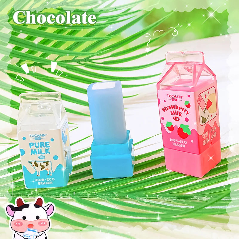 Aesthetic Milk Rubber Erasers — Cute Stationery for School & Teachers
